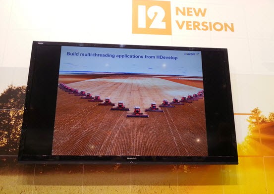 At VISION 2014 the new version of the Halcon machine vision software, V12, was announced. The new features were not that impressive, for example an easier to use threading model, here visualized with plenty of harvesters.