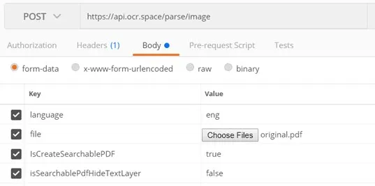 Searchable PDF API Test with Postman